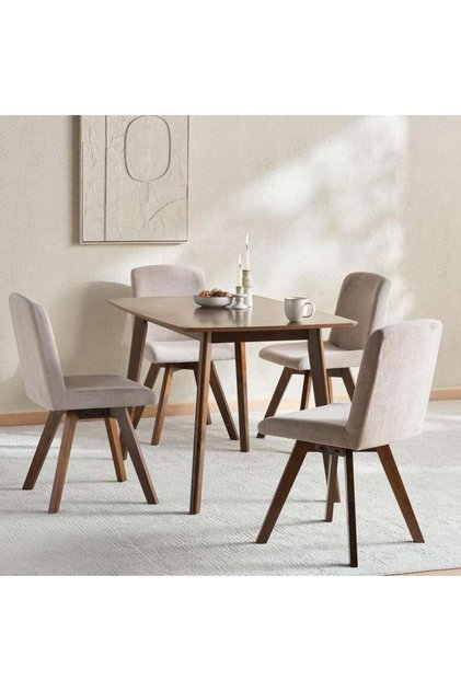 Sylas 1+4 Dining Set Veneer - Walnut & Grey