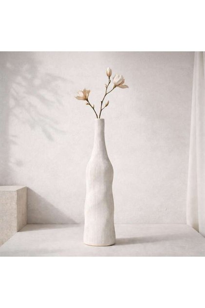 Christopher Stoneware Organic Abstarct Vase Tall 13.5x13.5x46cm - Beige