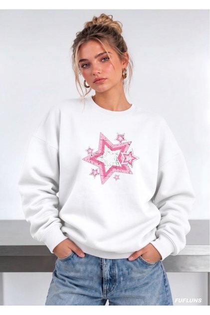 Star Printed Oversized Women's Crewneck Sweatshirt