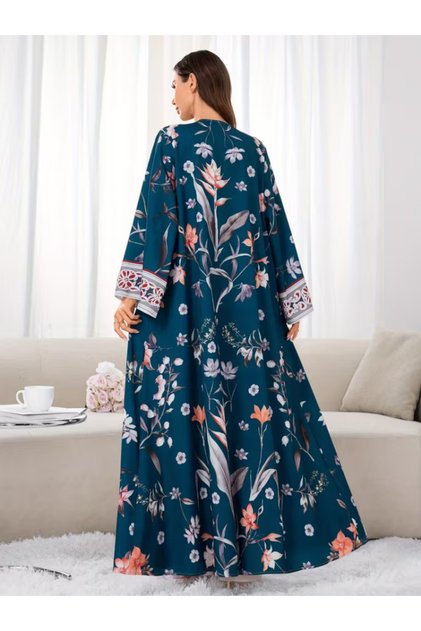 Printed Open Abaya with Hijab