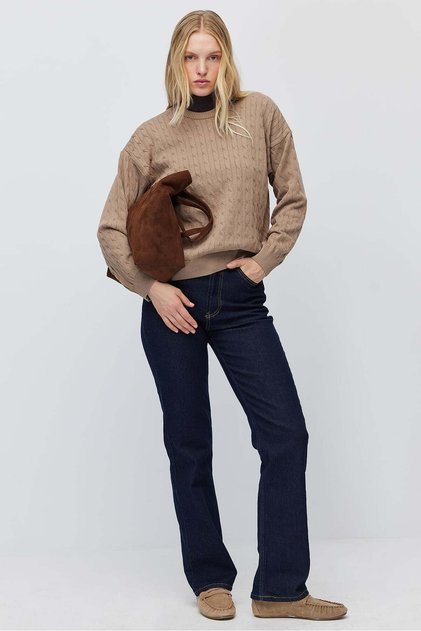 Women's Hair Braid Pattern Crew Neck Knitwear Sweater