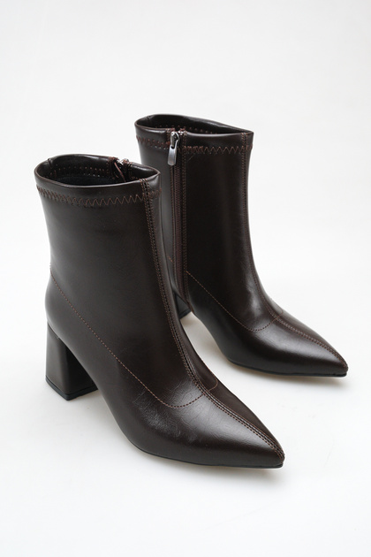 Women's Brown Pointed Toe Heeled Boots
