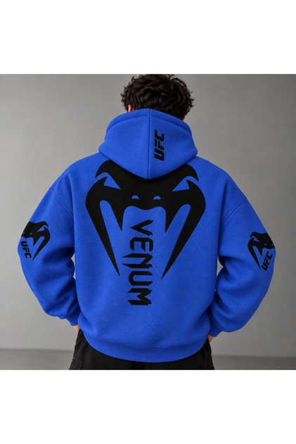 Venom Yılan Grafik Büyük Sırt ve Kol Baskılı Kapüşonlu Sweatshirt