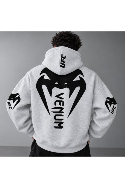 Venom Yılan Grafik Büyük Sırt ve Kol Baskılı Kapüşonlu Sweatshirt