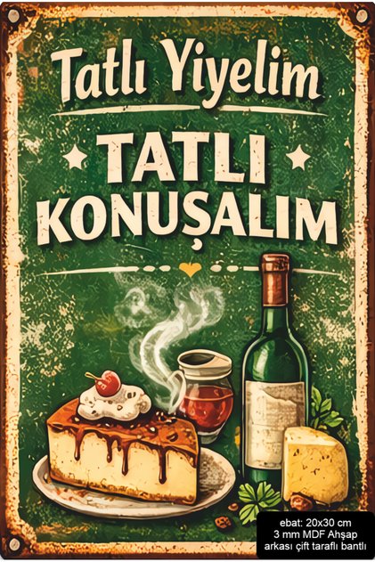 Let's Eat Dessert Let's Talk about Dessert Home Kitchen Decoration Mdf Painting Retro Wood Poster