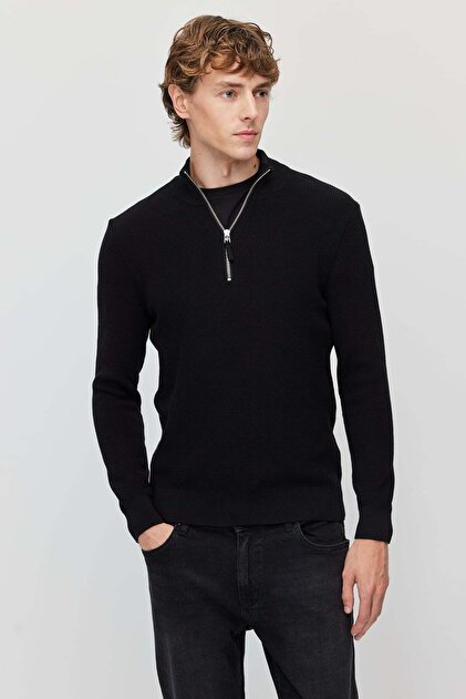 Men's Ribbed Zippered Knit Sweater