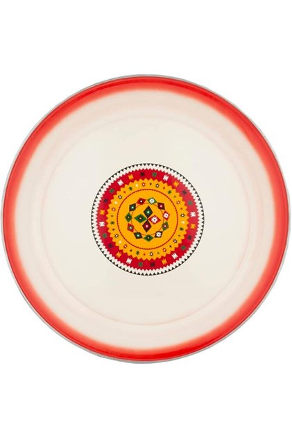 AlSaif Al Badia Design Round Food Tray, 30 cm Diameter, Red/White