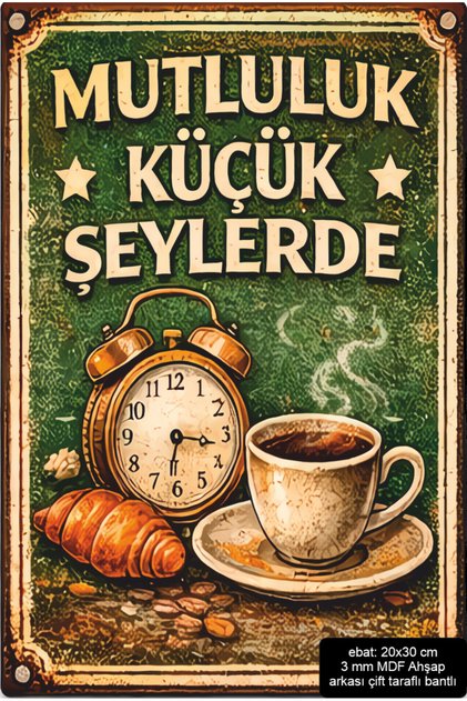 Happiness in the Small Things Home Kitchen Decoration Mdf Painting Retro Wood Poster