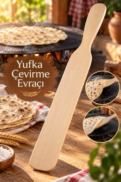 Ahşap Yufka Çevirme Evraçı Uzun Yassı Tahta Yufka Ekmek Sac Çevirme Aparatı