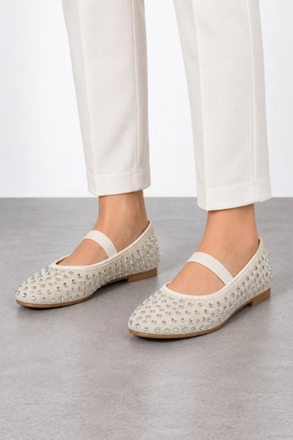 Shade Women's Stone Detailed Ballerina Shoes - Beige