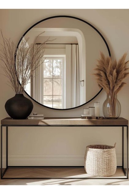 100cm Large Round Black Wall Mirror with Rustproof Aluminum Frame for Bathroom and Vanity Area