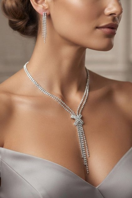 Zircon Stone Evening Dress Necklace Earring Set