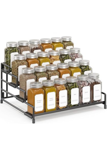 4 Tier Spice Rack Organizer for Cabinet, Adjustable Depth Spice Holder Shelf For Countertop Pantry C