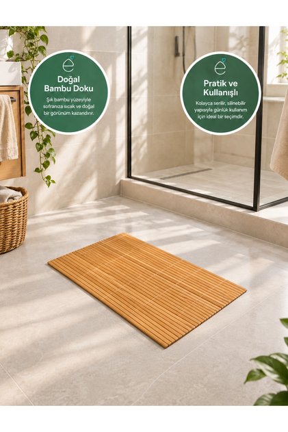 Bambu Banyo Paspası Doğal Bambu Duş Önü Paspas Dekoratif Ahşap Görünümlü Banyo ve Ev Paspası