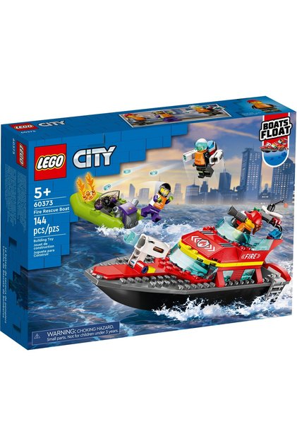 City Fire Rescue Boat 60373 Fire Boat Toy, Building Set for Kids 5+ Years, Inflatable Boat and 3 Minifigures, Gift for Kids, 144 Pieces
