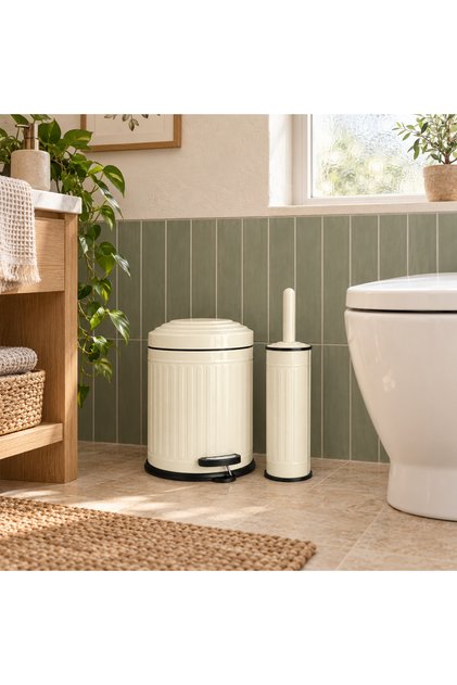 Vintage 2’li Banyo Seti 5 Litre Pedallı Çöp Kovası ve Klozet Fırçası