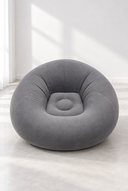 Fotoliu gonflabil de relaxare 108x108x65 cm, catifelat, PVC rezistent, ergonomic, pentru interior și exterior, gri