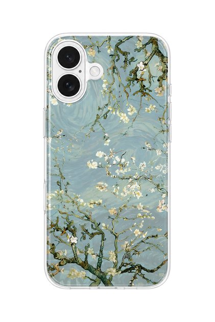 iPhone 17 Uyumlu Van Gogh Badem Çiçeği Dalları Desenli Şeffaf Telefon Kılıfı