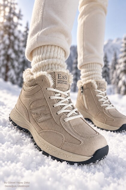 NORTEX Kürklü Fermuarlı Kalın Taban Bağcıklı Kışlık Kadın Sneaker Bot