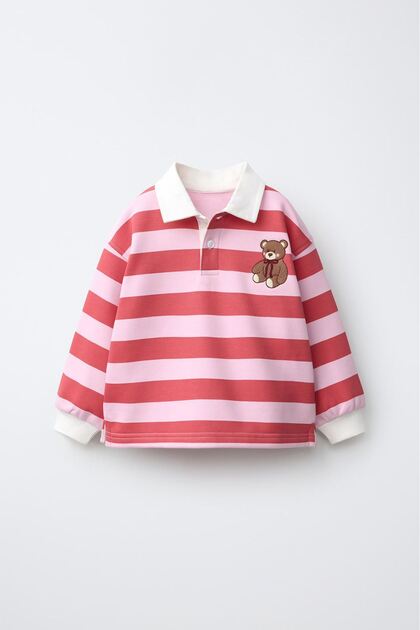 Teddy Bear Embroidered Detailed Girls' Sweatshirt - Pink
