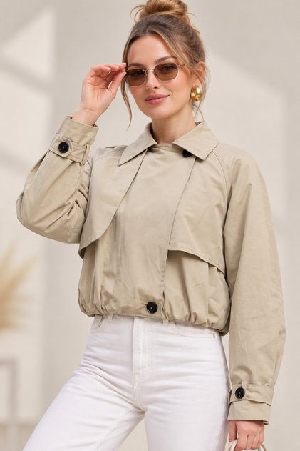 Bolero Detaylı Lastikli Crop Ceket -Bej