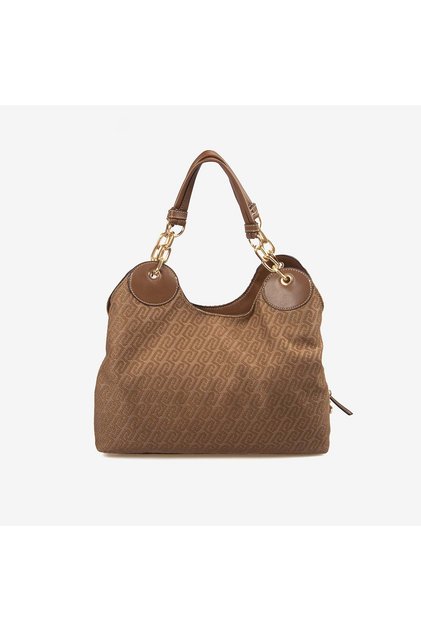 Liu Jo Women's Vegan Brown Monogram Logo Chain Handle Satchel Hand and Shoulder Bag Af6024