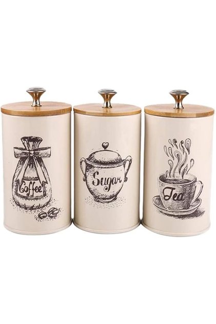 3Pcs Metal Jars, Multi-Purpose Kitchen Canister Set - Metal Food Storage Containers with Sea