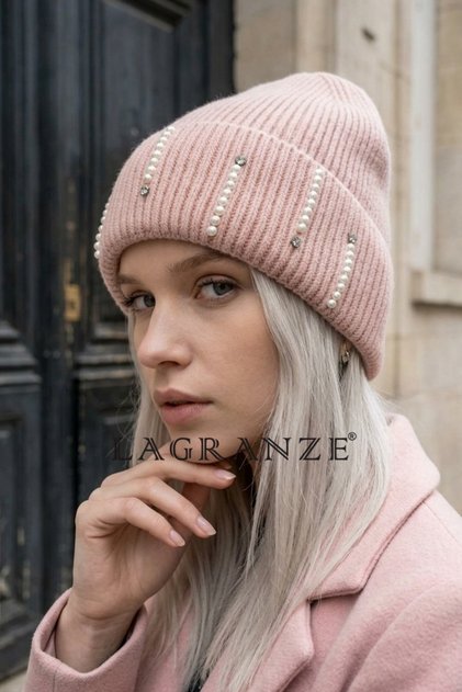 Ribbed Knit Row Pearl Detailed Women's Beanie