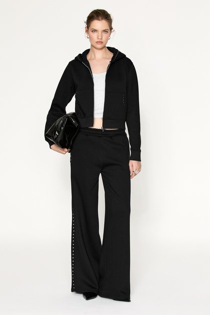 Rosera Women's Organic Cotton Stoned Drawstring Black Trousers