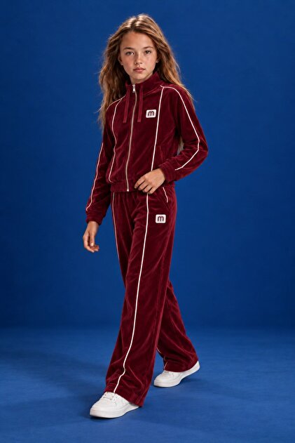 9-15 Years Premium Welvet Qua Girls' Suit-Burgundy