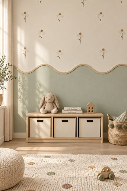 Boyanabilir Ahşap Duvar Çıtası Geniş Dalgalı Ham MDF 48x12 cm Bebek Çocuk Odası Dekoratif Şerit