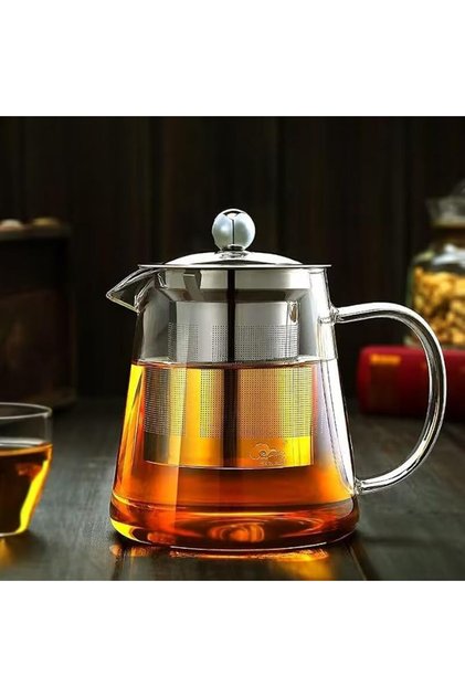Small Glass Teapot Stovetop Borosilicate Clear Tea Kettle with Removable 18/8 Stainless Steel Infuse