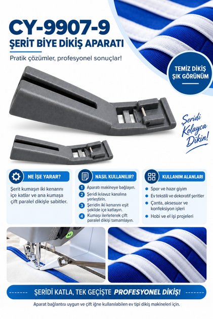 Ev Tipi Aile Dikiş Makinası Uyumlu Tak Çıkar Şerit Biye Dikiş Aparatı