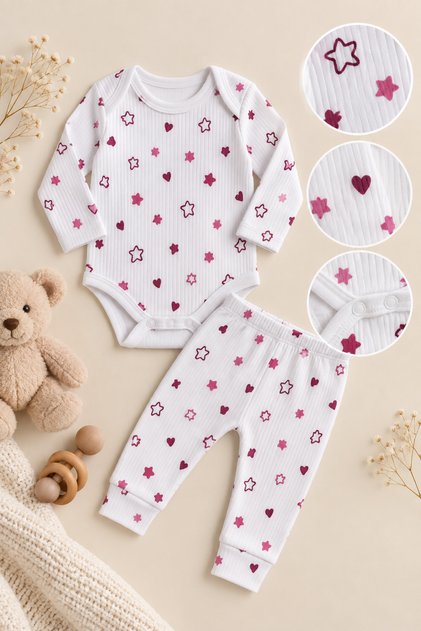 Organic 100% Cotton Newborn Baby Long Sleeve Bodysuit and Bottom Set