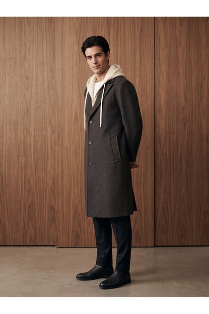 Detachable Hood Long Cashmere Coat