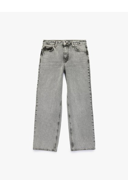 Buttoned, Washed, Pocketed, Regular Waist Cotton Baggy Denim Trousers - Baggy Jeans