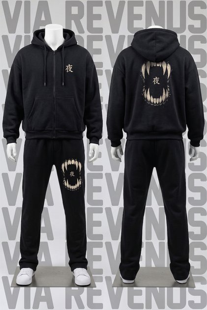 Yujin Printed Zippered Hooded Tracksuit Set - Relaxed Fit 3 Thread Zippered Sweatshirt and Sweatpants Set