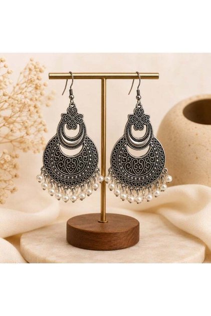 Classic Ethnic Floral Earrings with Pearl Tassels | Vintage Inspired Dangle Earrings for Women