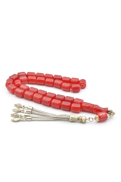 Cask Cut Red Crimped Amber Prayer Beads