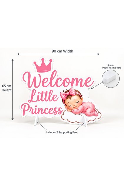 Welcome Little Princess Baby Shower Foam Board Standee with Supporting Feet, 90 × 65 cm