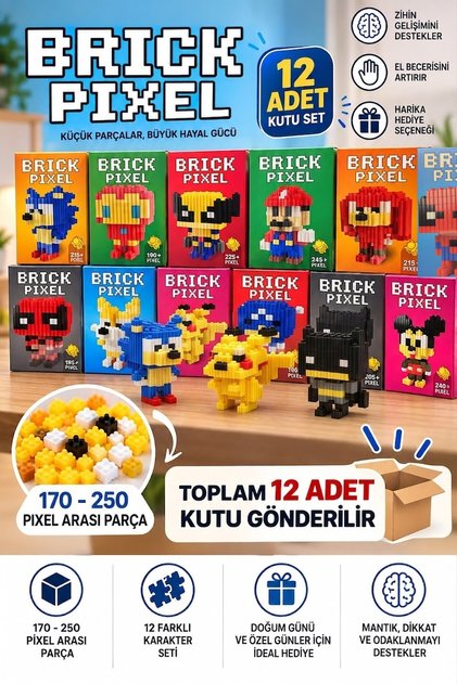 Brick Pixel 12-Figure Set – Mini Block Building Toy 12 Figures