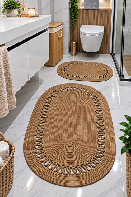 Jüt Hasır 2’li Büyük Boy Banyo Paspas Takımı 70x120 ve 40x60 cm Banyo Halısı Klozet Önü Paspası