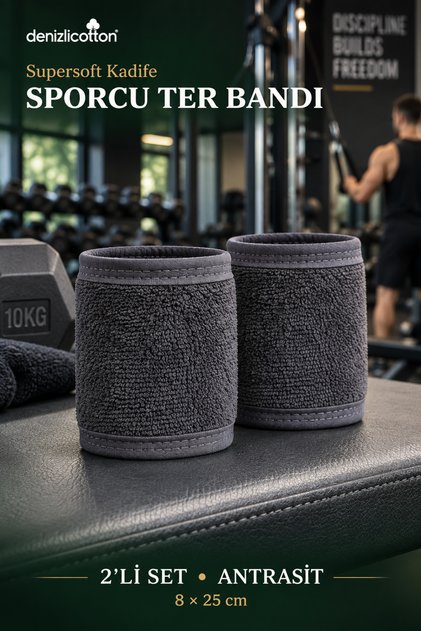 2-Pack Sports Sweatband Supersoft Velvet Velcro Wristband 8 X 25 cm Anthracite