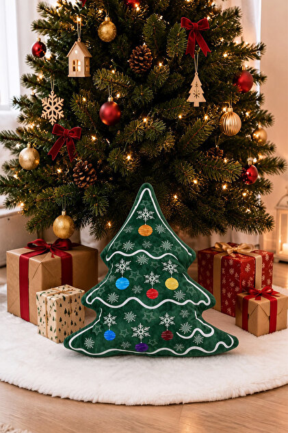 Decorative Digital Printed Christmas Pine Tree Shaped Throw Pillow 40X40 cm