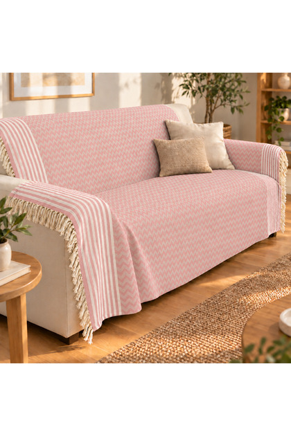 N NEVORA غطاء أريكة متعدد الأغراض بنمط متعرج مزين بالشراشيب مقاس 170x210 سم وغطاء أريكة