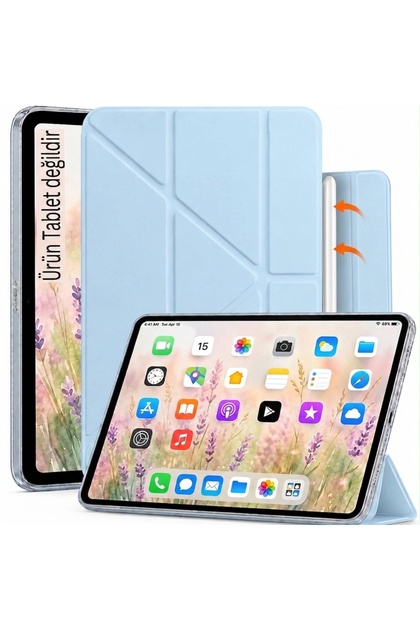 iPad 11 A16 2025 /10. Nesil 10.9 inç Kılıf Kalem Tutuculu Manyetik Kilit Mekanizmalı Şefaf Arka Fold Standlı Kapak