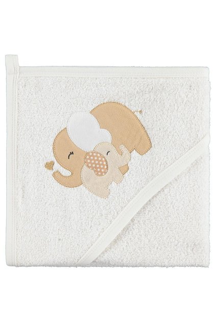 Elephant Printed 75X75 cm Towel - Ecru