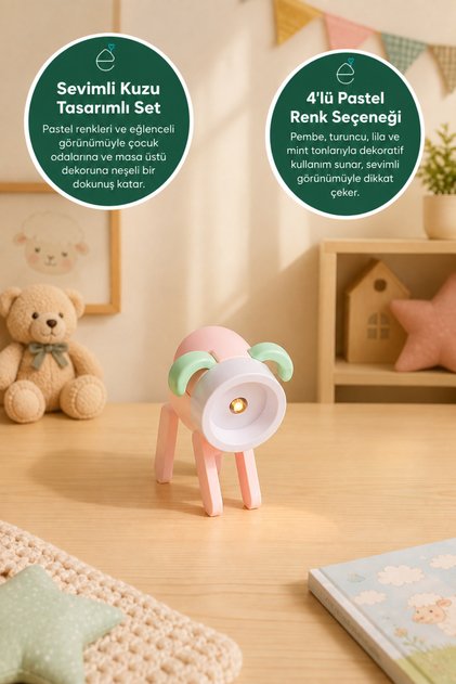 Lamb Design Children's Led Flashlight Portable Children's Flashlight with Cute Figures and 4 Pastel Color Options