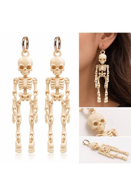 Cadılar Bayramı İskelet Küpe 1 Çift – Halloween Sallantılı İskelet Figürlü Küpe