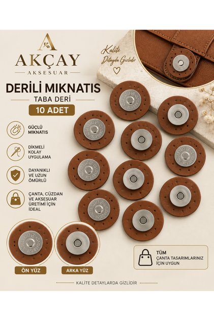 Örgü Çantalar İçin ONLU 10 ADET Derili Mıknatıs- ONLU Çıt Çıt